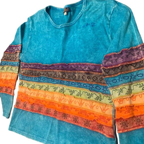 Rare Vintage Boho Colorful Rainbow 🌈 Long sleeve Quality Cotton Size Large - Picture 8 of 9